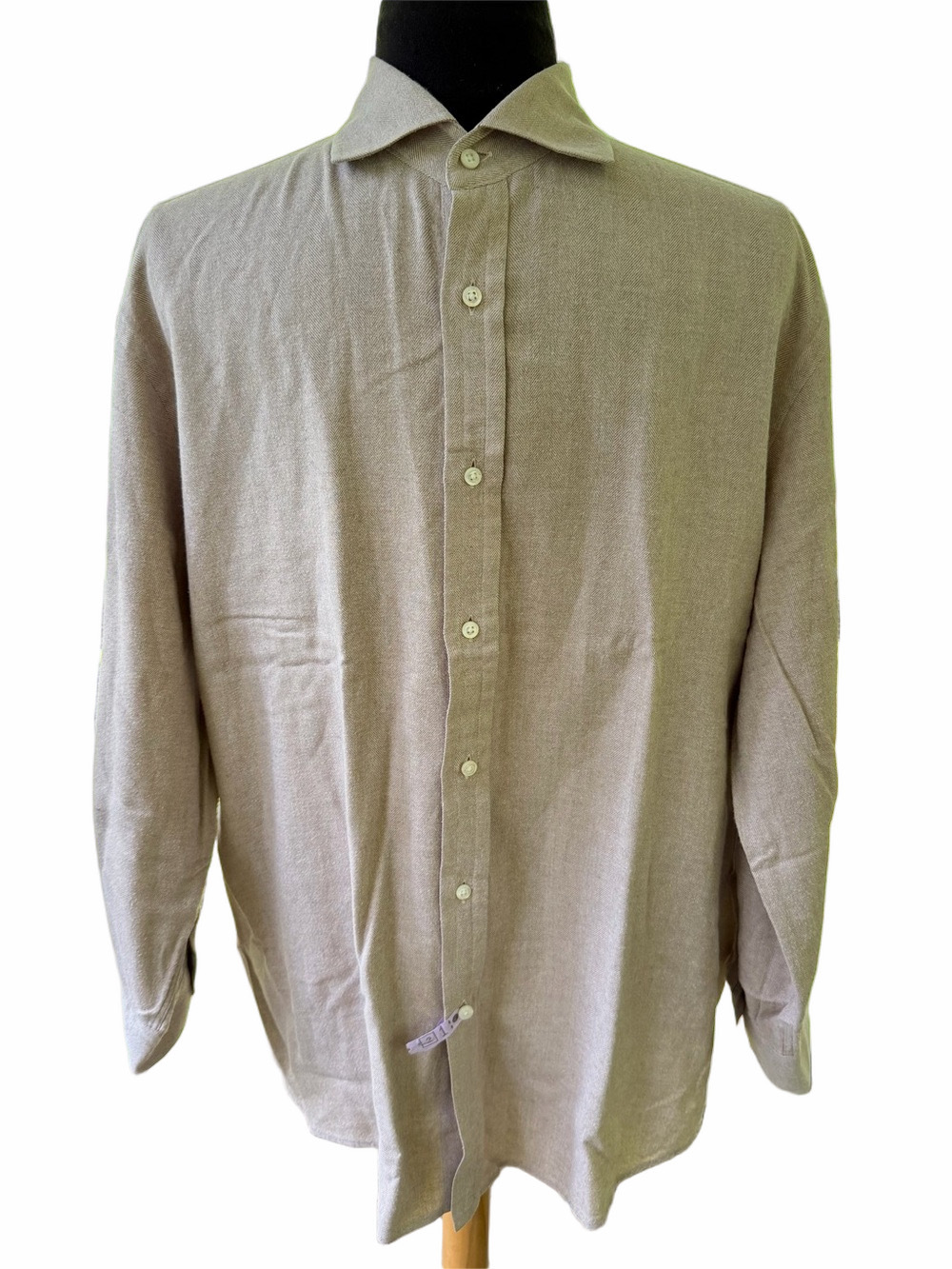 Ralph Lauren Purple Label Herringbone Cotton Button Up Shirt Size XL Taupe Beige